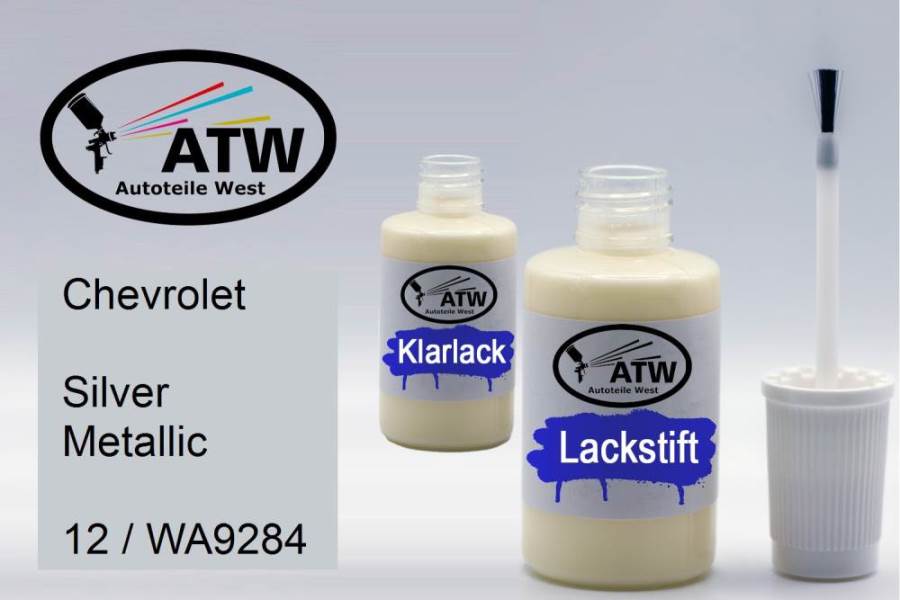 Chevrolet, Silver Metallic, 12 / WA9284: 20ml Lackstift + 20ml Klarlack - Set, von ATW Autoteile West.